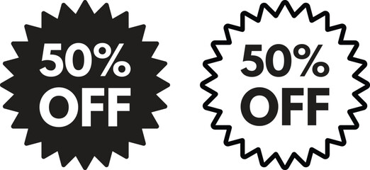50 off icon set in two styles . Up to 50 off sale promotion icon . 50 discount icon vector