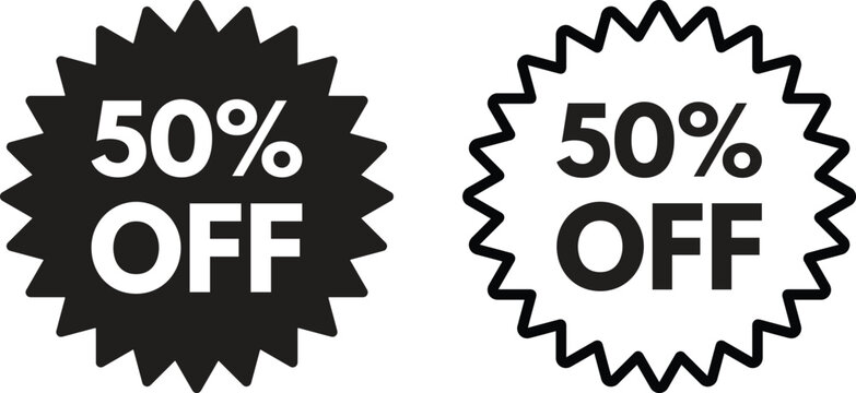 50 off icon set in two styles . Up to 50 off sale promotion icon . 50 discount icon vector