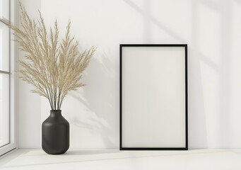 Blank Frame Mockup With Dried Flowers and Sunlight