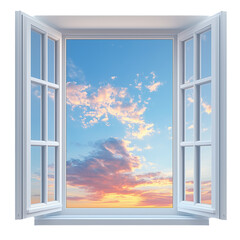 Open window with the sky and clouds.