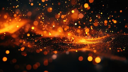 Obraz premium Glowing digital embers, floating as if in zero gravity, with particles of light creating a dynamic, abstract scene.