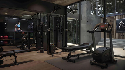 Obraz premium Personal fitness hologram system integrating interactive exercises and data tracking 