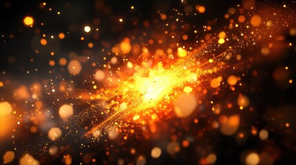 Obraz premium Abstract digital embers glowing in the darkness, with sparks of light radiating outwards, creating a dynamic visual.