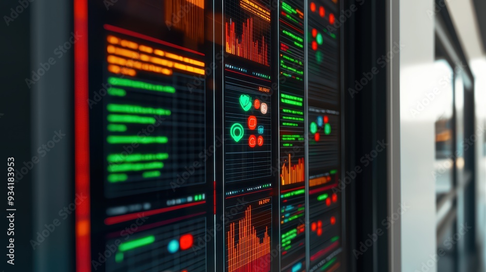 Poster detailed dashboard display showcasing vibrant analytics, graphs, and metrics for data monitoring and