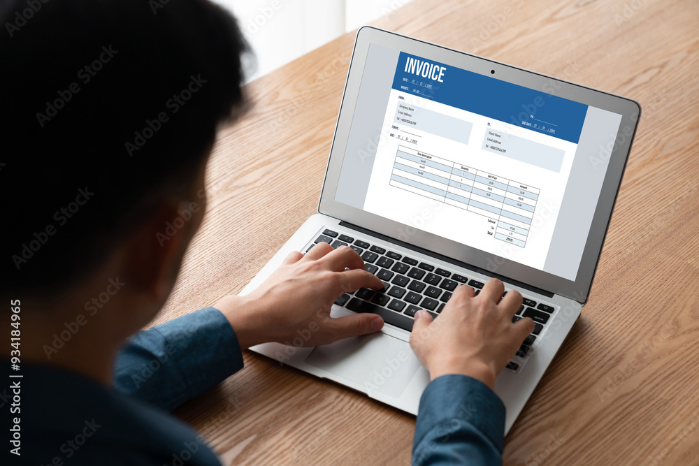 Poster invoice on computer screen from accounting application. computer program for financial and budget of