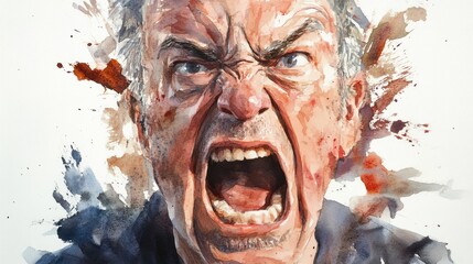 Watercolor depiction of an irate man