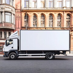 Advertisement banner mockup template on white truck. Transport branding