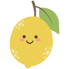 Smiley yellow lemon with leaf cartoon