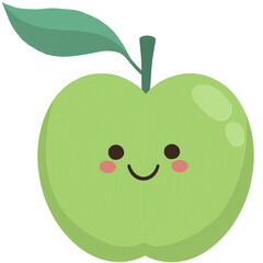 Smiley Green apple with leaf cartoon