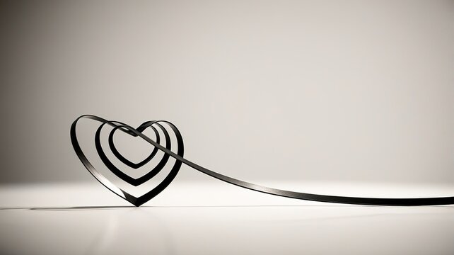 A delicate arrangement of nested metal hearts on a soft surface, symbolizing love and connection, illuminated in gentle light