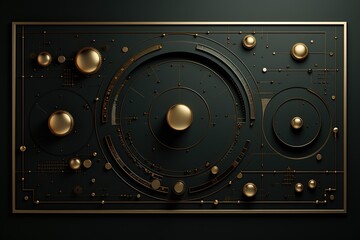 Fototapeta premium Abstract gold and black circular pattern with buttons.