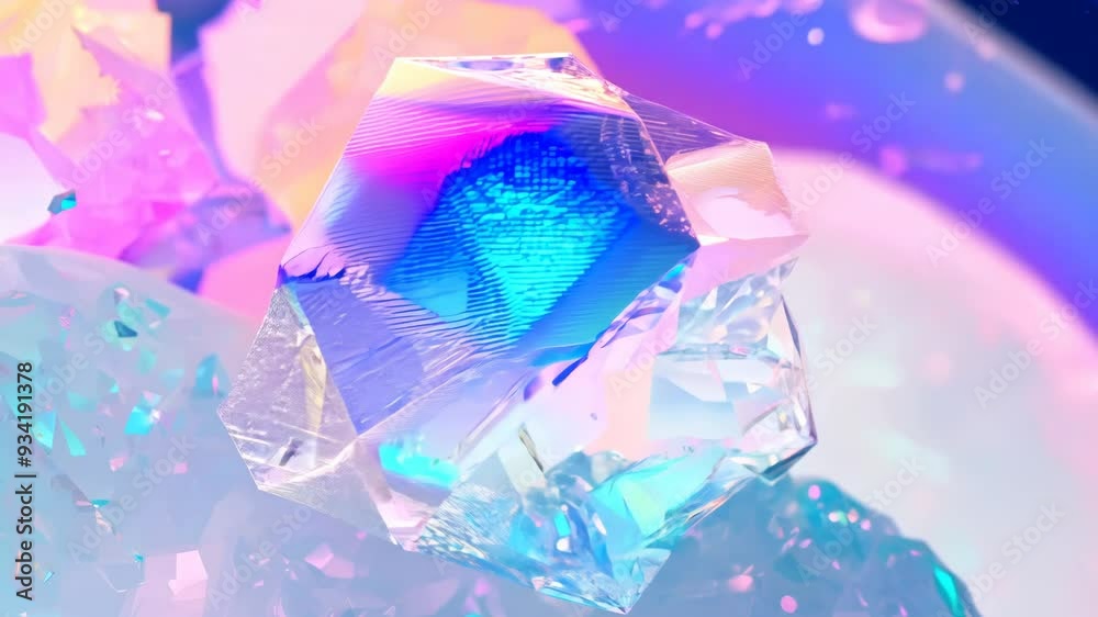 Aufkleber abstract holographic crystal shapes in motion on iridiscent violet background