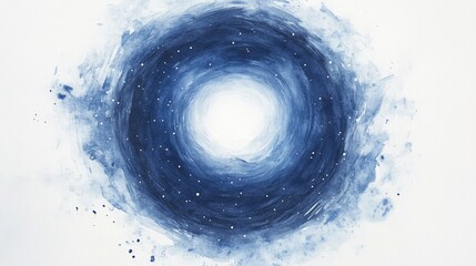Watercolor depiction of a circular night sky on a white background