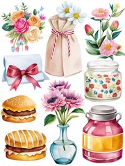 Vintage-Inspired Watercolor Floral and Baking Elements for Crafting and Decor