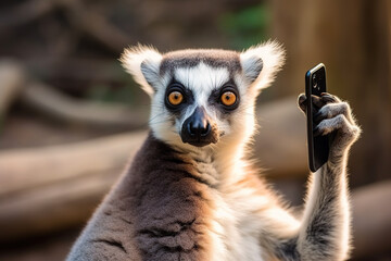 Obraz premium Ring lemur catta making selfie