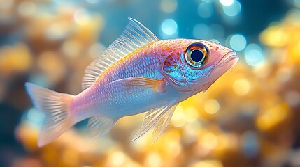 Fototapeta premium A vibrant pink and orange fish swims through a coral reef, its scales shimmering in the sunlight.