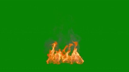 Looping photorealistic fire in slow motion, 4k 25p, with green screen for transparent background