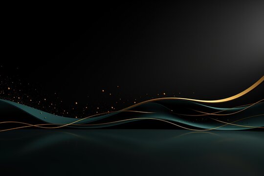 Abstract gold and teal wave with black background.