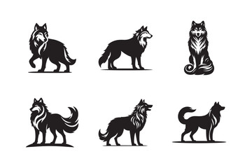 Wolf  set icon silhouette vector illustration design. Wolf icon black white 