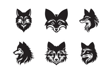 Fox head set icon silhouette vector illustration design. Fox icon black white