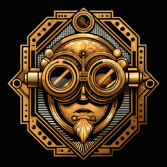 Man with glasses  in steampunk style looking confidently on dark background