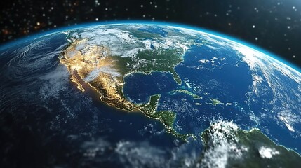 Fototapeta premium A cinematic view of the Earth from space, highlighting its vastness and natural beauty. 