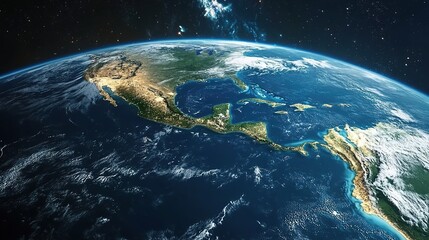 A cinematic view of the Earth from space, highlighting its vastness and natural beauty. 