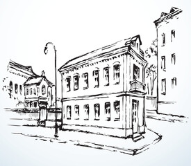 Vector cityscape. Narrow street of old town.