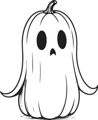 Obraz premium Halloween ghost with pumpkin, Cute cartoon spooky line art vector, 