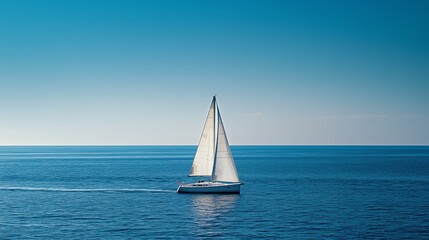 Obraz premium Sailboat gliding across calm blue waters under a clear sky