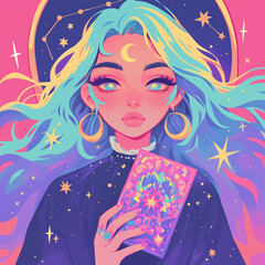 Naklejka premium Beautiful girl tarot witch