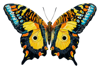 PNG Colorful butterfly resting with wide open wings