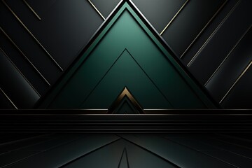 Obraz premium Abstract green and black geometric background with golden accents.
