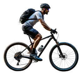 PNG Cyclist with backpack on mountain trail