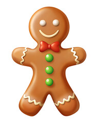 Gingerbread man on an isolated transparent background, for use in graphic design on the theme of Christmas
