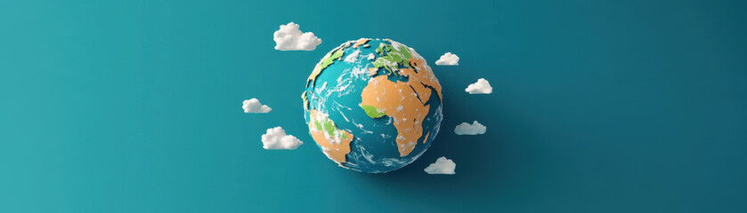 Fototapeta premium A colorful globe surrounded by clouds, symbolizing global awareness and environmental themes. image evokes sense of wonder and connection to planet.