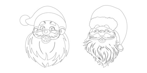 Christmas new year outline thin line vector santa claus face. Set Xmas holiday consept