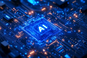 Tech AI concept controlling technological tools and intelligent robots. Development of an artificial code of ethics chips artificial intelligence science concept