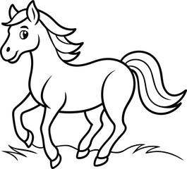 Fun Horse Illustration for Kids Coloring Book Outline Art
