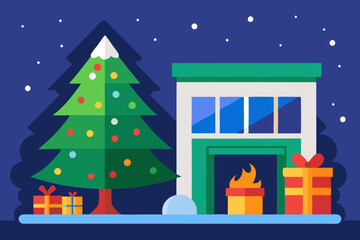 Christmass Tree and Background Minimalistic Design