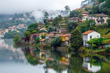 Scenic Lakeside Houses Panorama