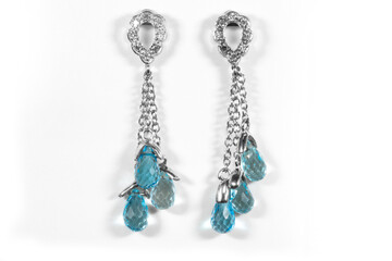 Blue topaz Gemstone and diamond earrings c
