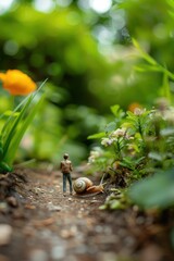 Obraz premium Garden Race: Person vs. Snail