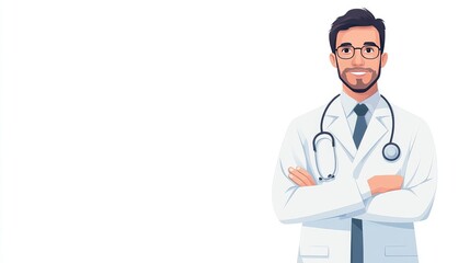 Fototapeta premium Friendly Male Doctor in White Coat with Stethoscope Professional Medical Illustration
