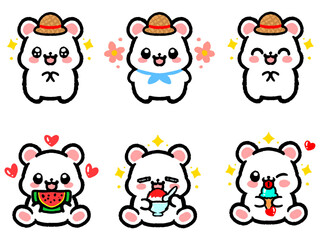 キュートな夏のシロクマのイラスト素材セット