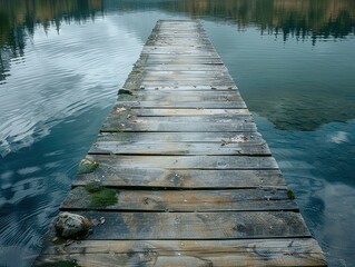 Obraz premium Tranquil Lakeside Retreat on Rustic Dock