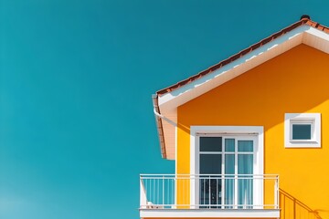 Vibrant Exterior of a Freshly Painted House Against a Clear Blue Sky