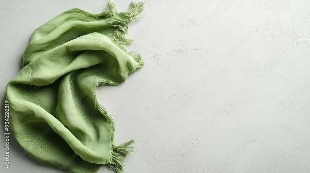 Poster a delicate green scarf is casually arranged on a light textured background, exuding tranquility and 