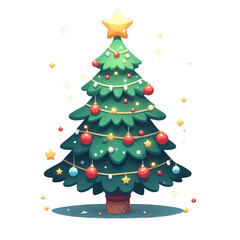 Fototapeta premium minimalistic christmas tree with christmas balls, isolated background, transparent image, png