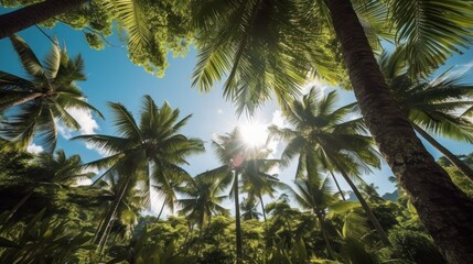 Fototapeta premium Sunlit Palms in a Tropical Jungle